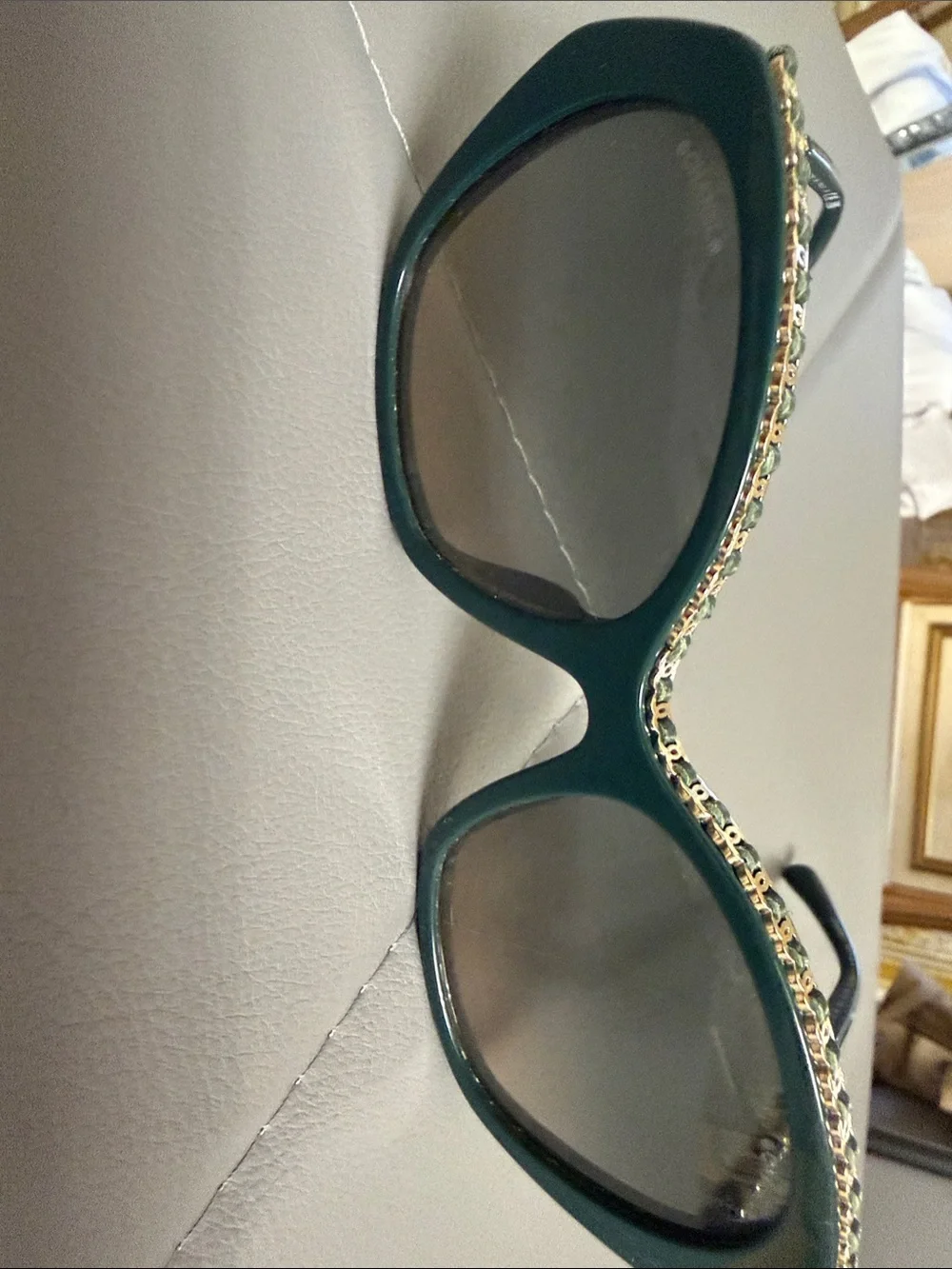 Chanel sunglasses. 100 percent authentic. Dark green with gold accents.